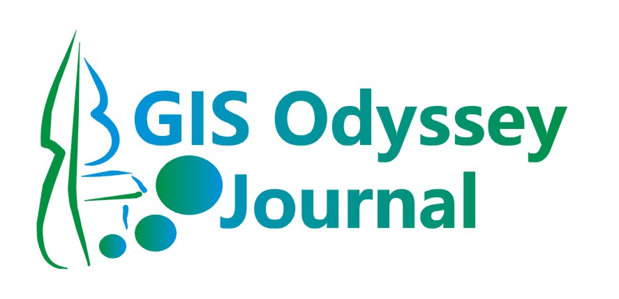 The journal's logo - a sketch of a tree, three balls rising from the trunk from the smallest to the largest and the inscription GIS Odyssey Journal. Colors in green and blue tones.